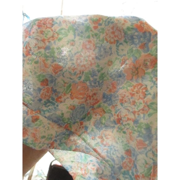 Vintage Women's Tank Top Medium 1970's Sheer Nylon Pink/Blue Flowers Stretch Med - Picture 6 of 7